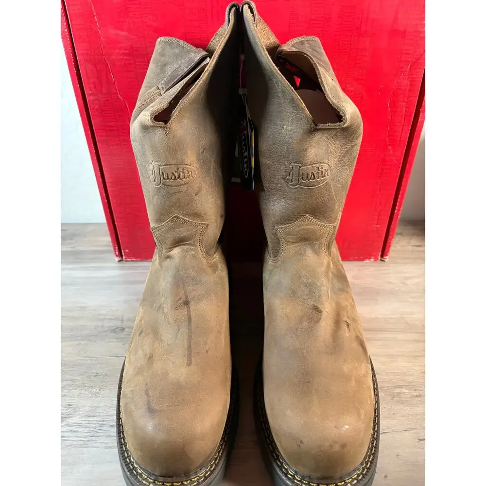 Justin Balusters 4445 Mens 13 D‎ Steel Toe Work Boots Dark Brown Cowhide Leather